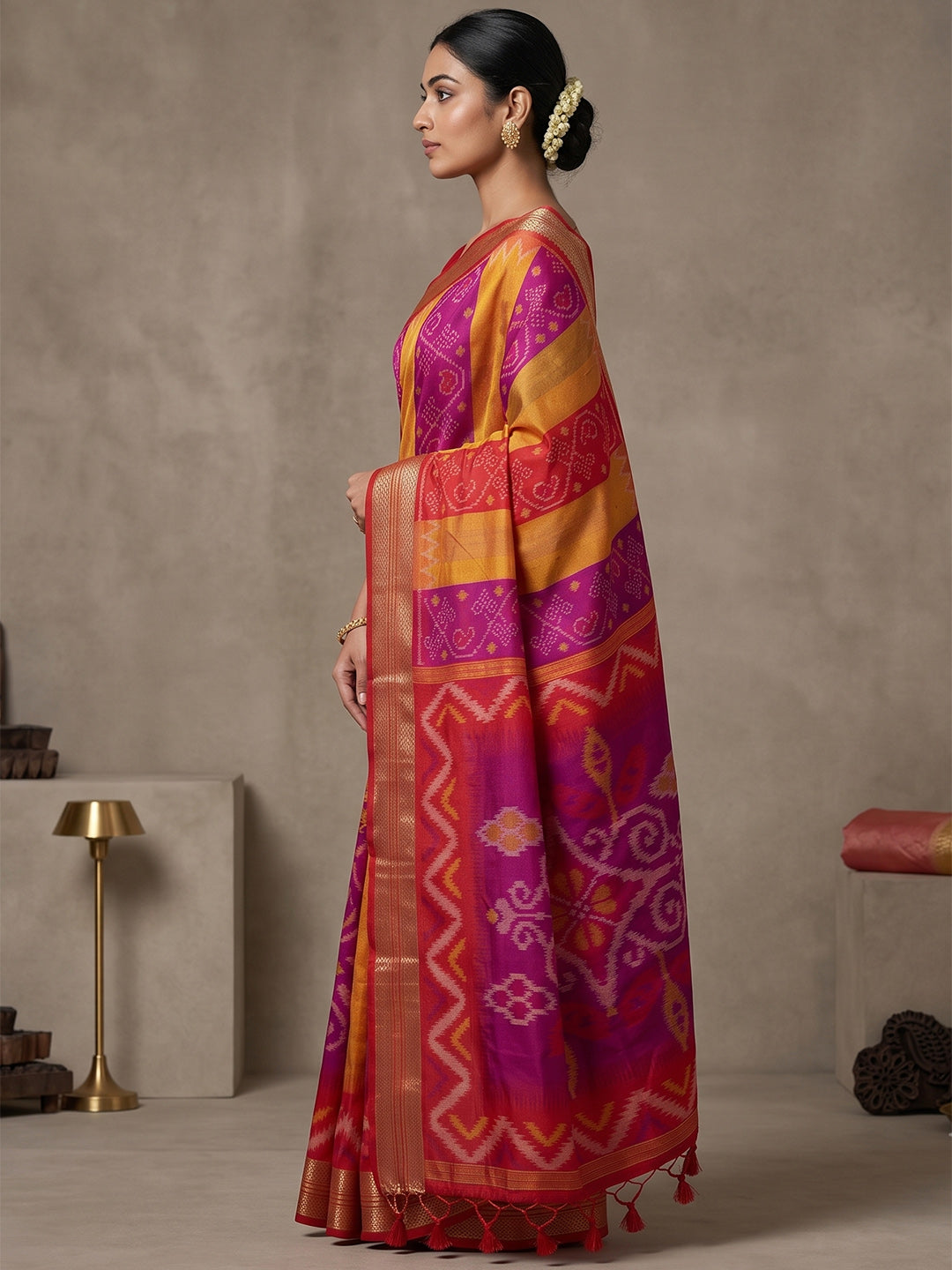 Multi-Color Cotton Blend Woven Saree