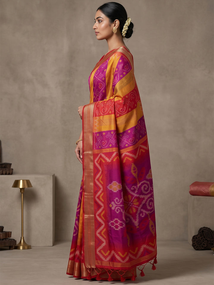 Multi-Color Cotton Blend Woven Saree