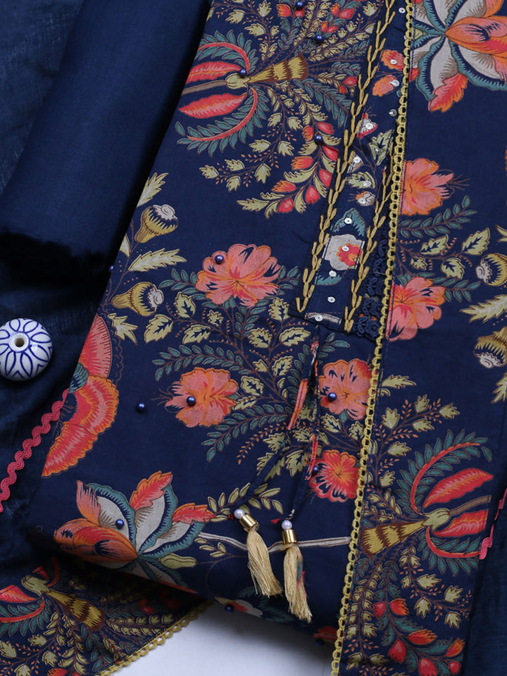 Embroidered Cotton Blend Unstitched Suit With Pant &amp; Dupatta