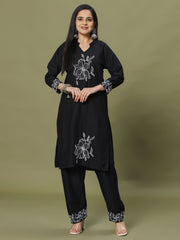 Resham Embroidery Cotton Blend Kurti With Pants