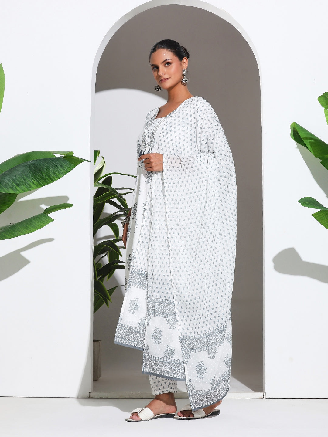 Printed Cotton Blend Kurta With Pant &amp; Dupatta