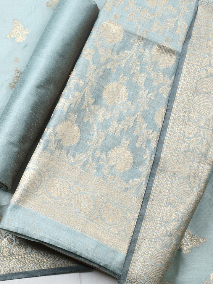 Woven Design Chanderi Unstitched Suit With Pant &amp; Dupatta