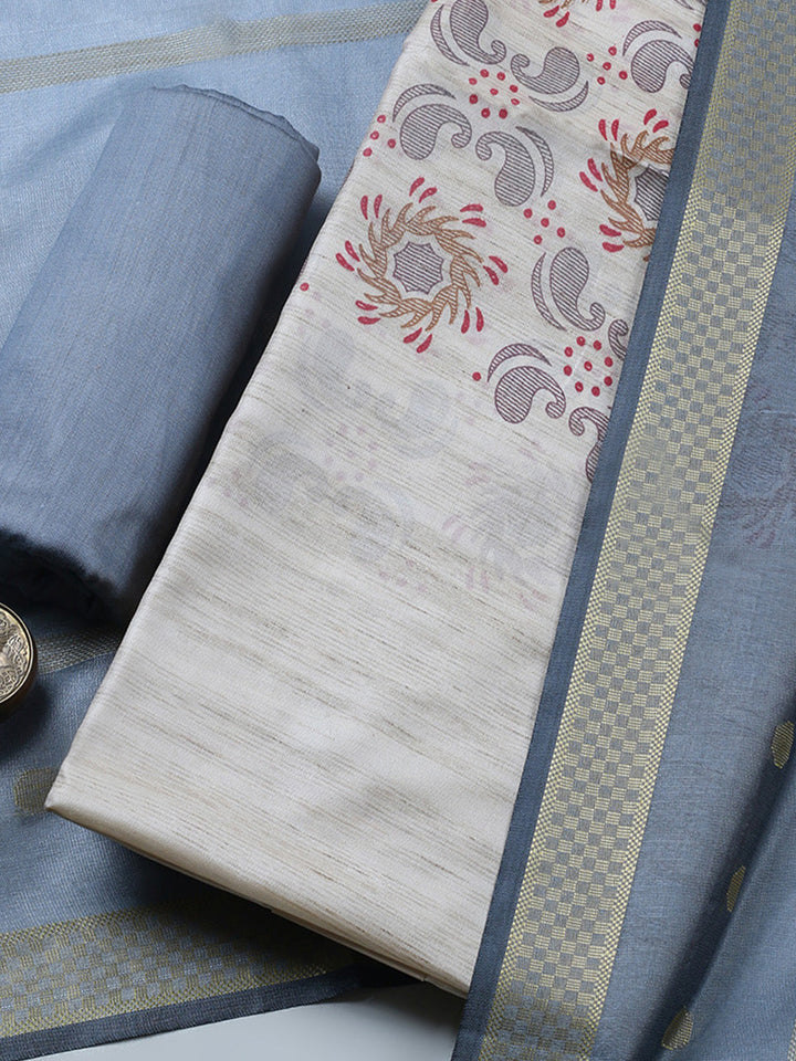 Banarasi Chanderi Unstitched Suit With Pant &amp; Dupatta