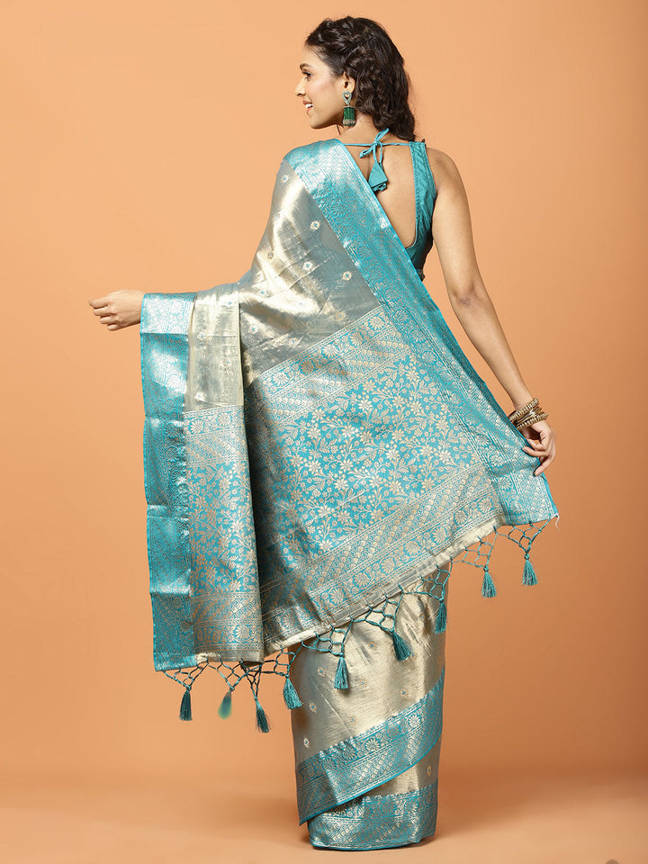 Plain Zari Border Banarasi Woven Saree