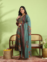 Printed Cotton Kurta With Pant & Dupatta