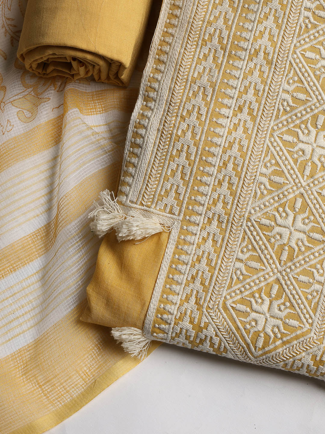 Neck Embroidered Cotton Blend Unstitched Suit With Dupatta