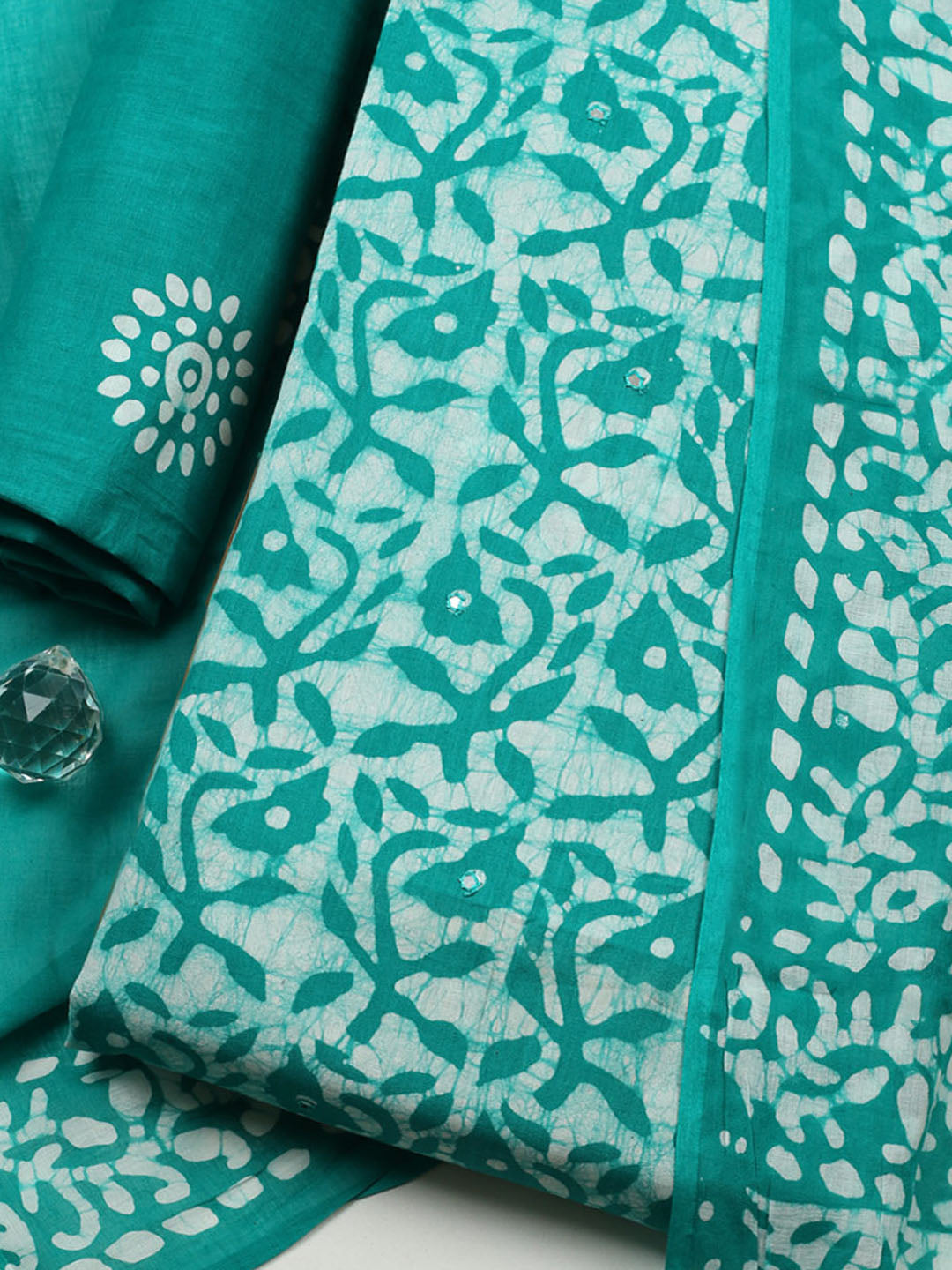 Printed Cotton Blend Unstitched Suit With Pant &amp; Dupatta