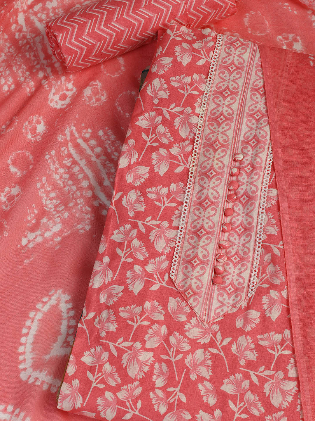 Printed Cotton Blend Unstitched Suit With Dupatta