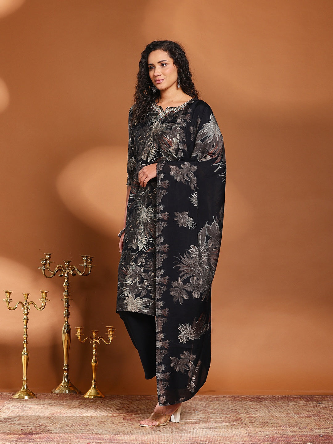 Printed Cotton Blend Kurta With Pant &amp; Dupatta
