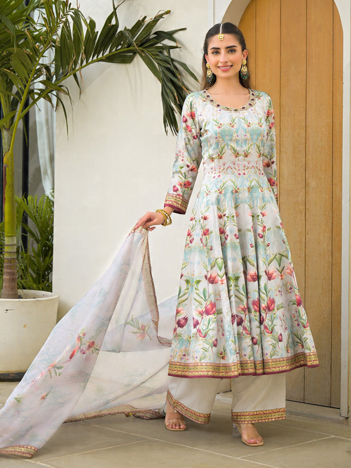 Embroidered Art Silk Kurta With Pant &amp; Dupatta