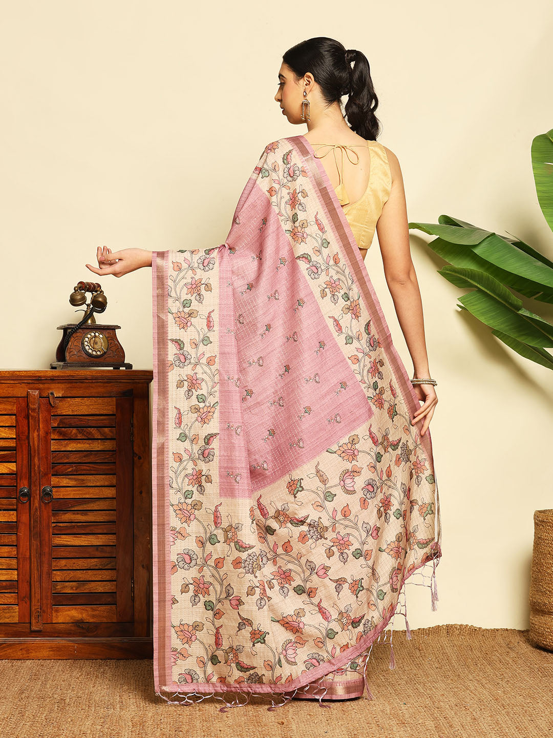 Floral Printed Tussar Saree
