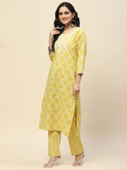 Neck Embroidered Cotton Kurta With Pants