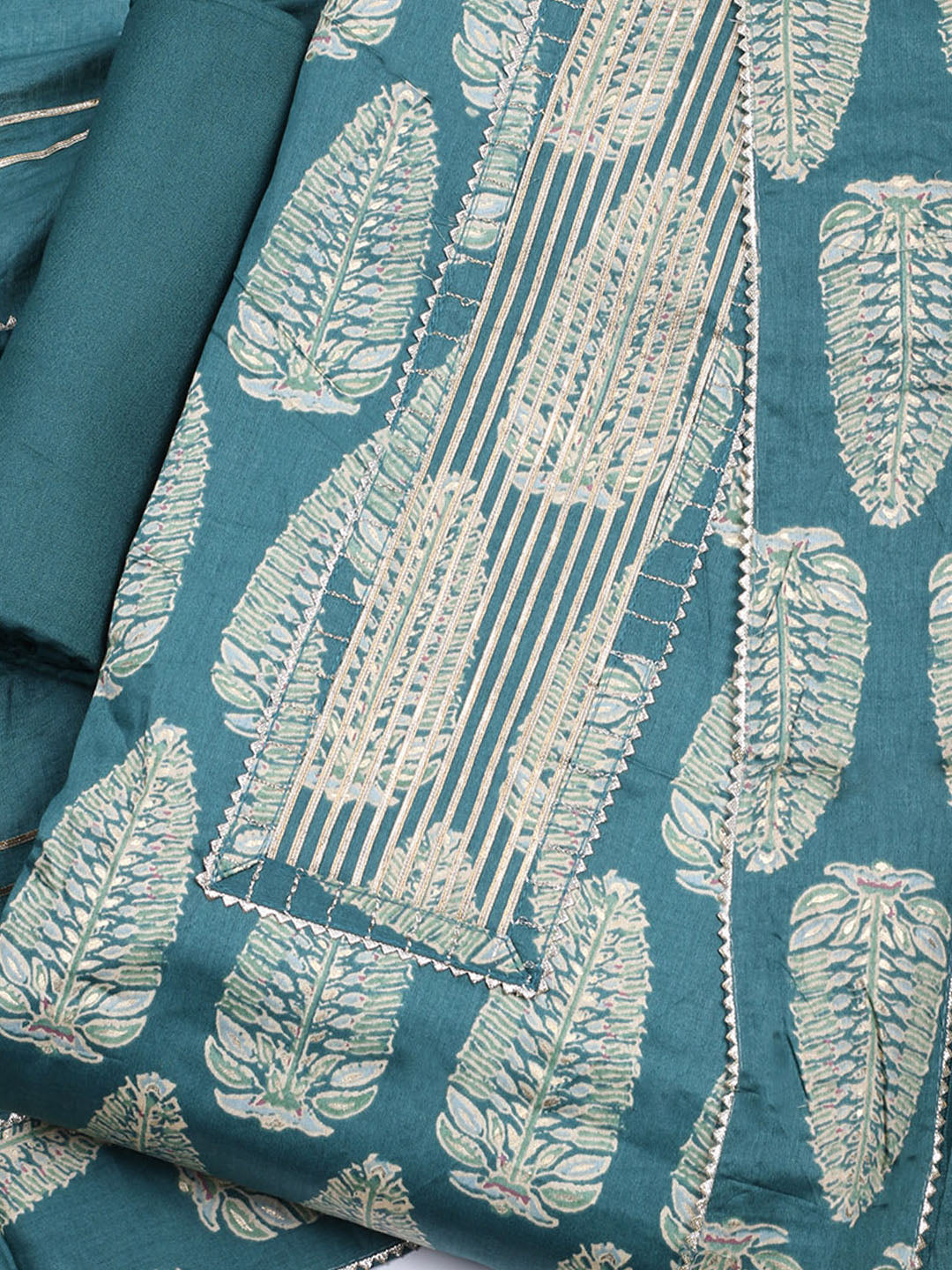 Neck Patti Cotton Blend Unstitched Suit With Dupatta