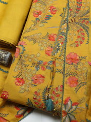 Embroidered Cotton Blend Unstitched Suit With Pant & Dupatta