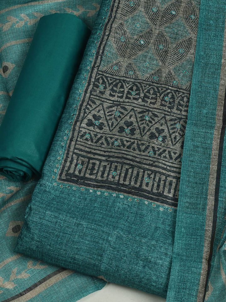 Printed Chanderi Unstitched Suit With Pant &amp; Dupatta