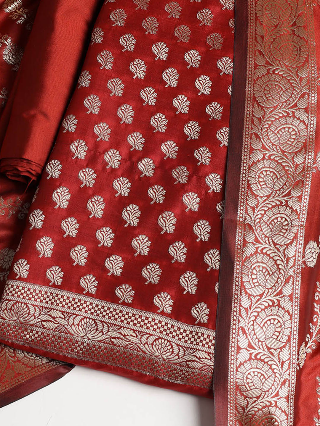 Woven Banarasi Chanderi Unstitched Suit With Dupatta
