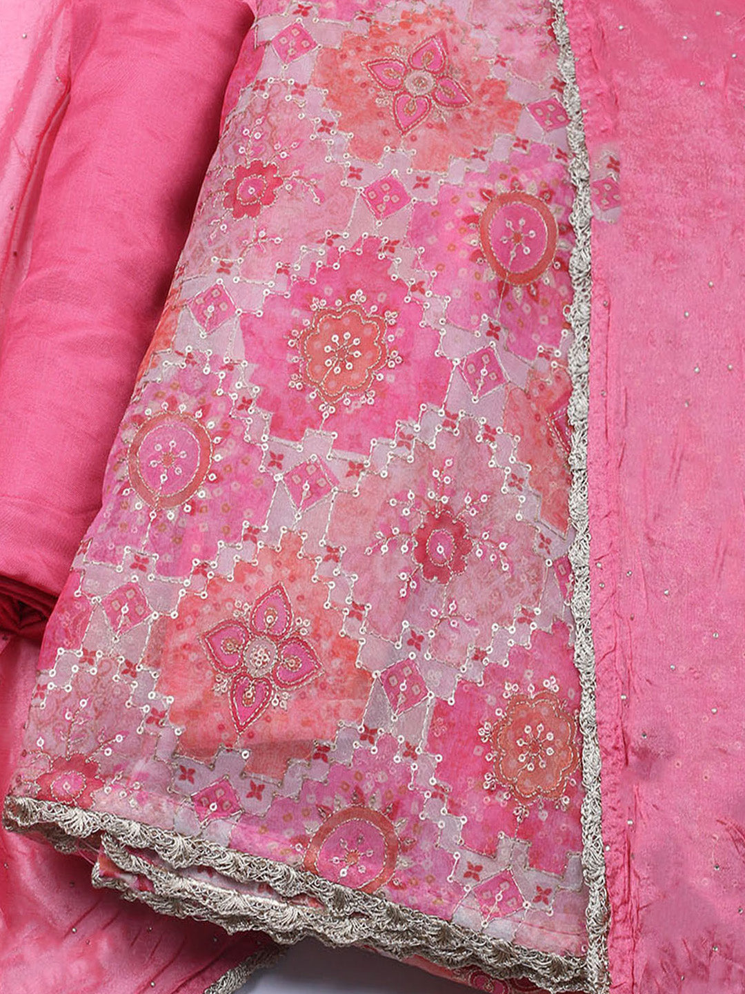 Neck Embroidered Chinon Unstitched Suit With Dupatta