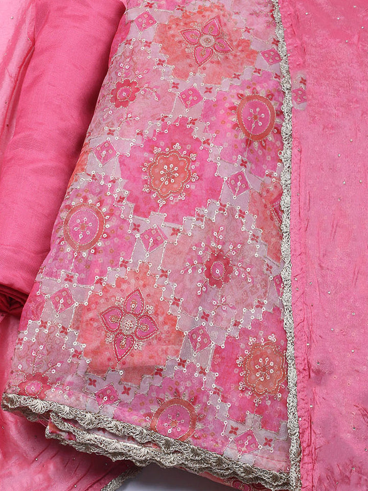 Neck Embroidered Chinon Unstitched Suit With Dupatta