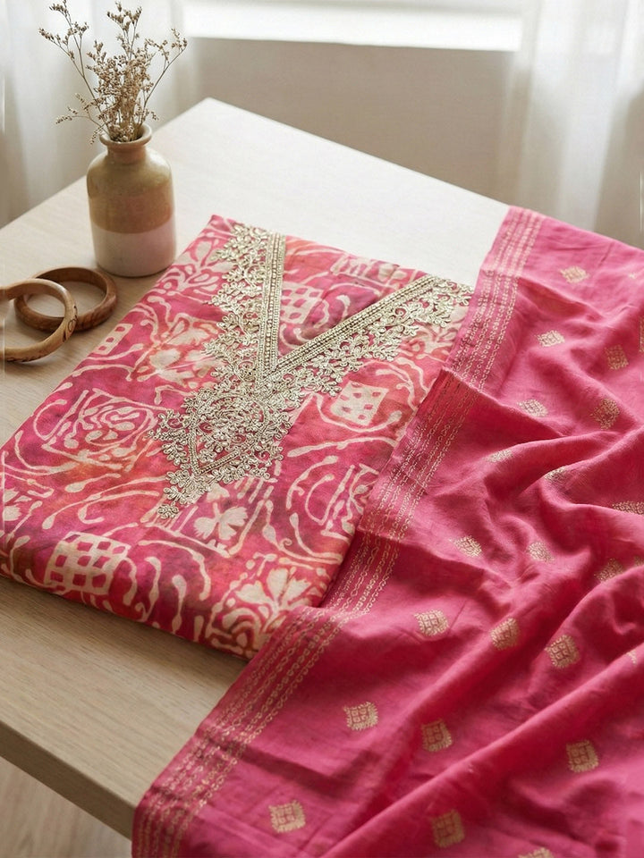 Embroidered Cotton Unstitched Suit With Pant