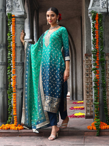 Bandhani Print Organza Kurti With Pant & Dupatta