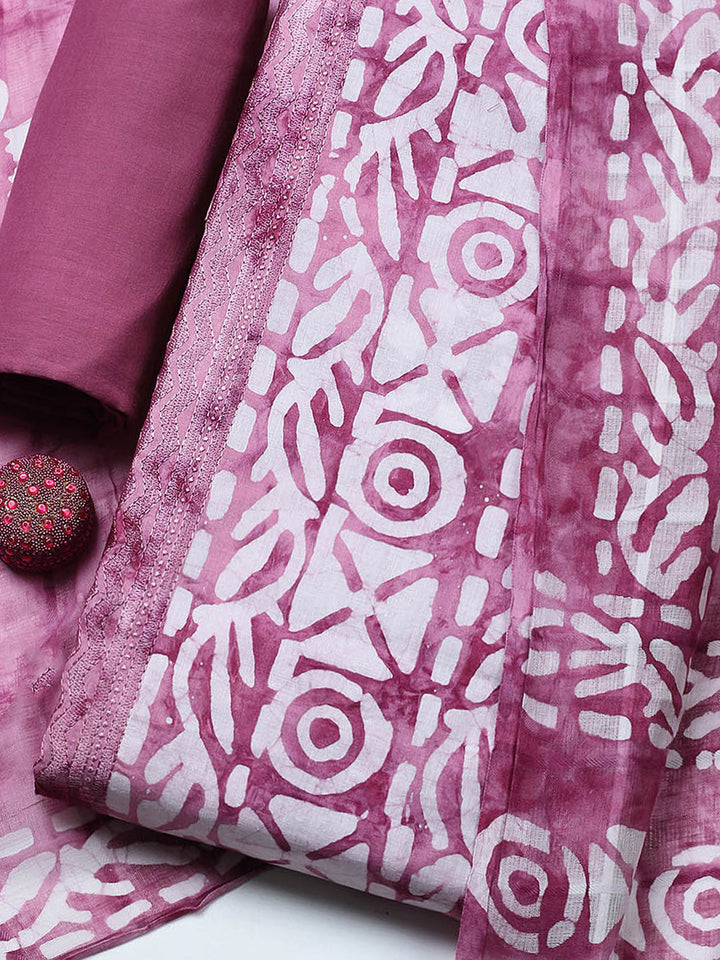 Printed Cotton Blend Unstitched Suit With Pant &amp; Dupatta