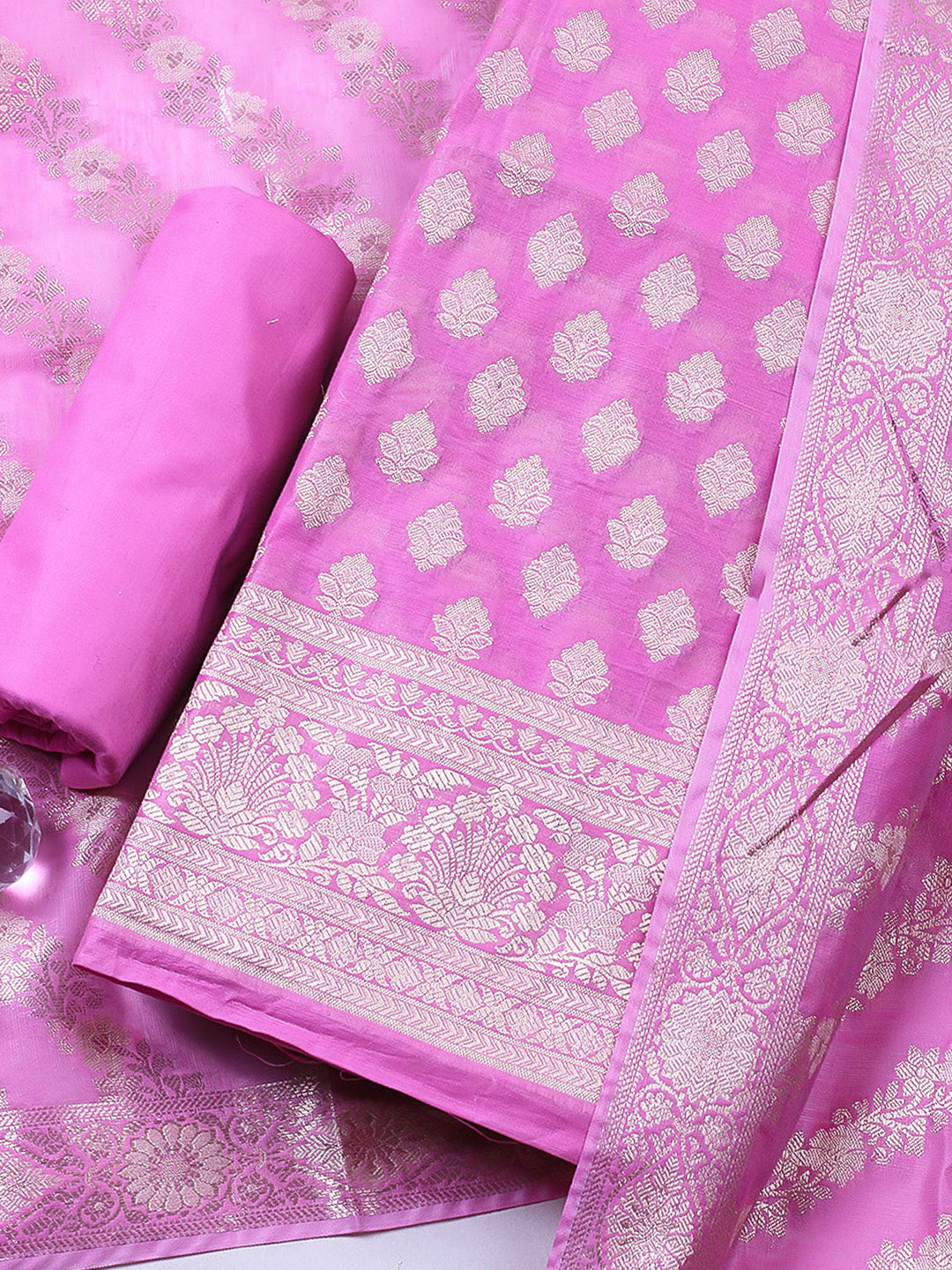 Woven Design Chanderi Unstitched Suit With Pant &amp; Dupatta
