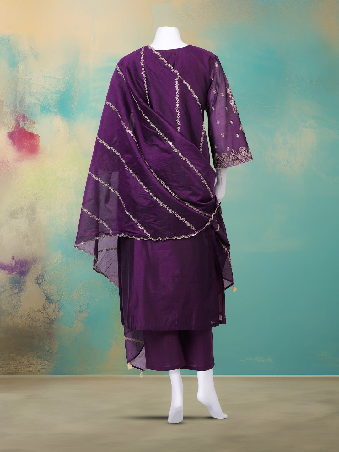 Embroidered Chanderi Kurta With Pant & Dupatta