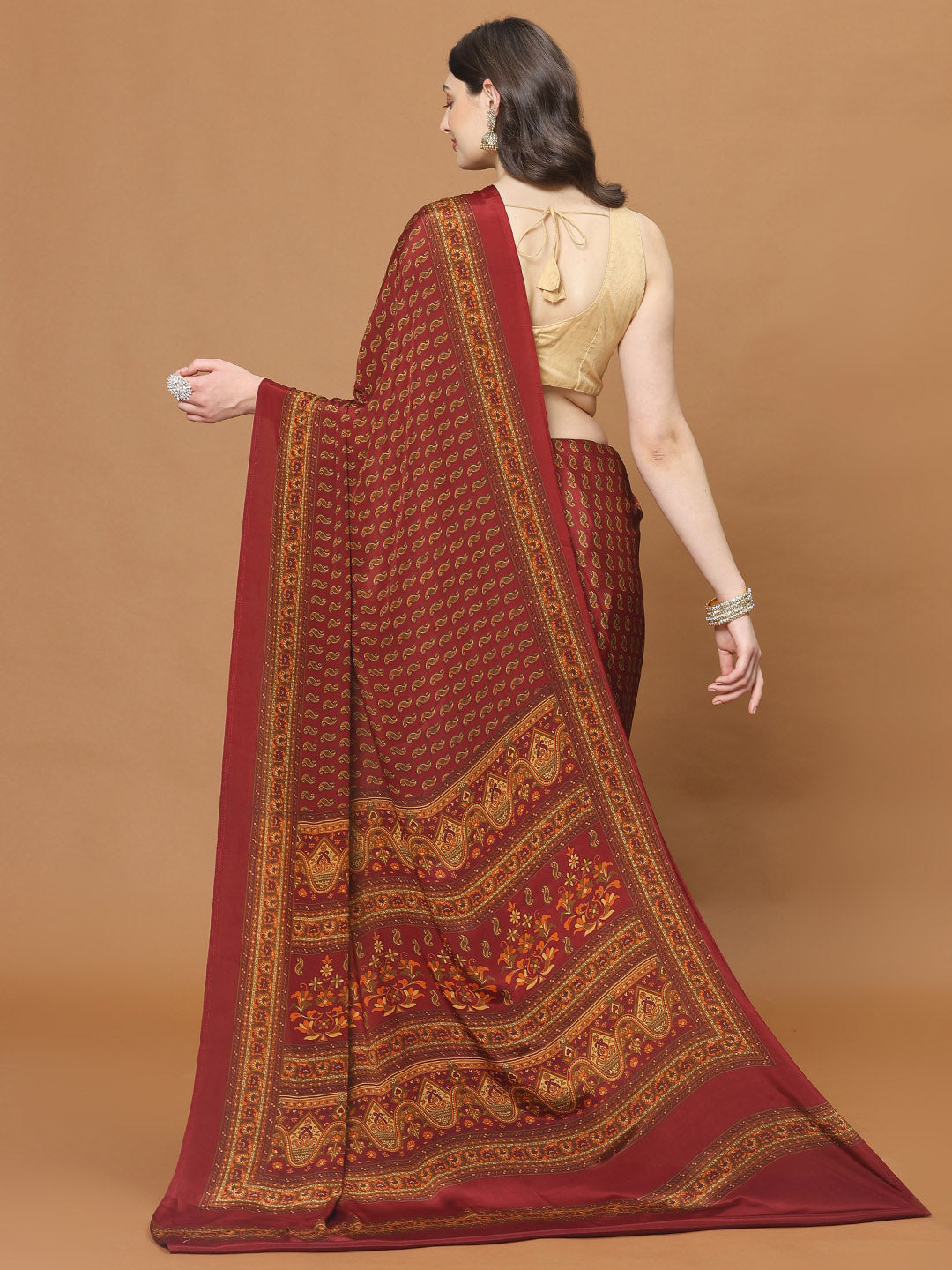 Floral Printed Crepe Woven Saree