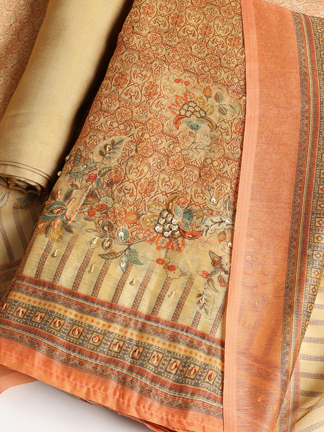 Printed Booti Chanderi Unstitched Suit With Dupatta