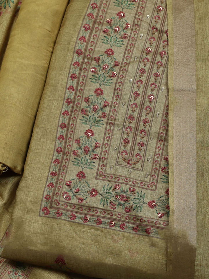 Embroidered Art Silk Unstitched Suit With Dupatta