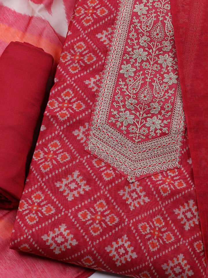 Embroidered Chanderi Unstitched Suit With Dupatta
