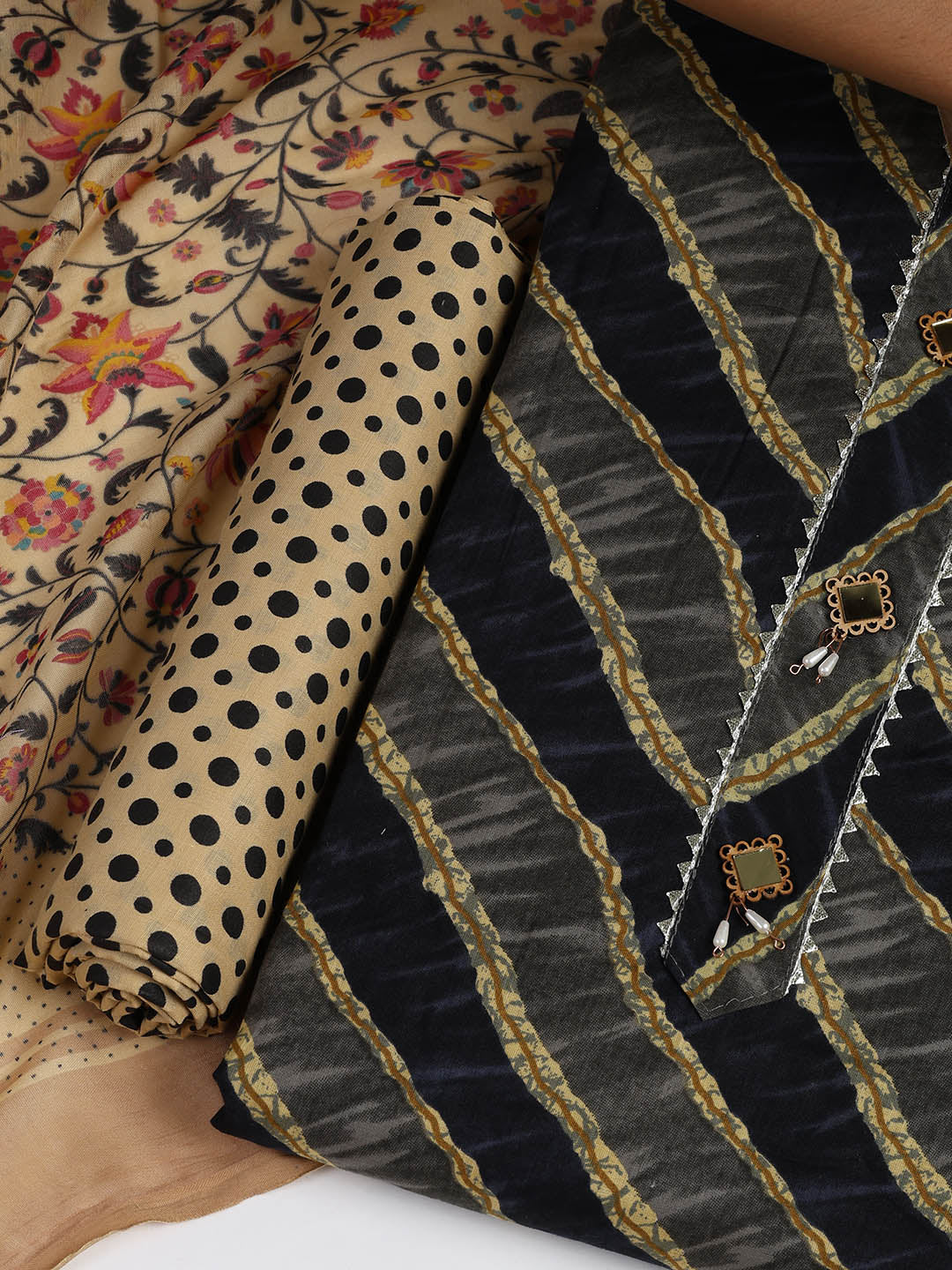 Printed Cotton Blend Unstitched Suit With Dupatta