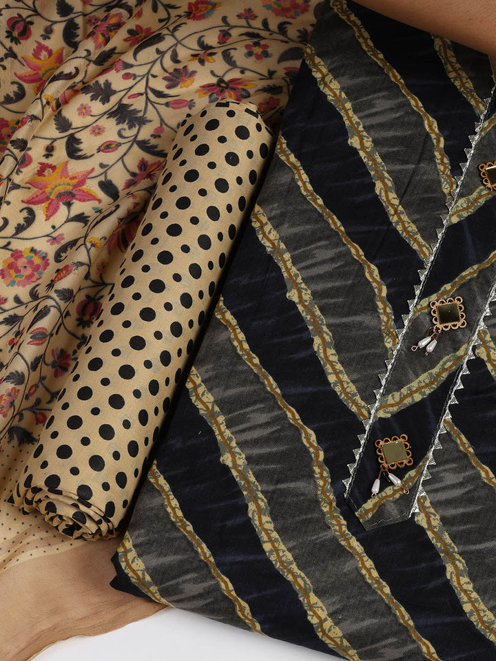 Printed Cotton Blend Unstitched Suit With Dupatta