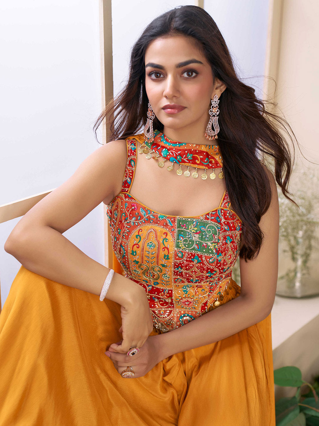 Embroidered Chinon Suit With Pant &amp; Dupatta