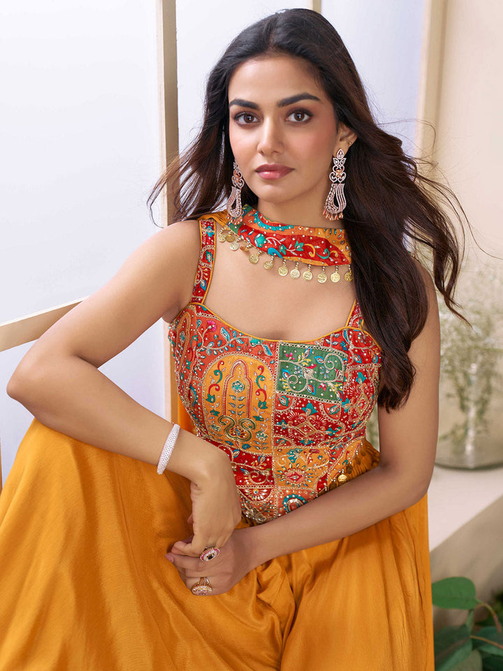 Embroidered Chinon Suit With Pant &amp; Dupatta