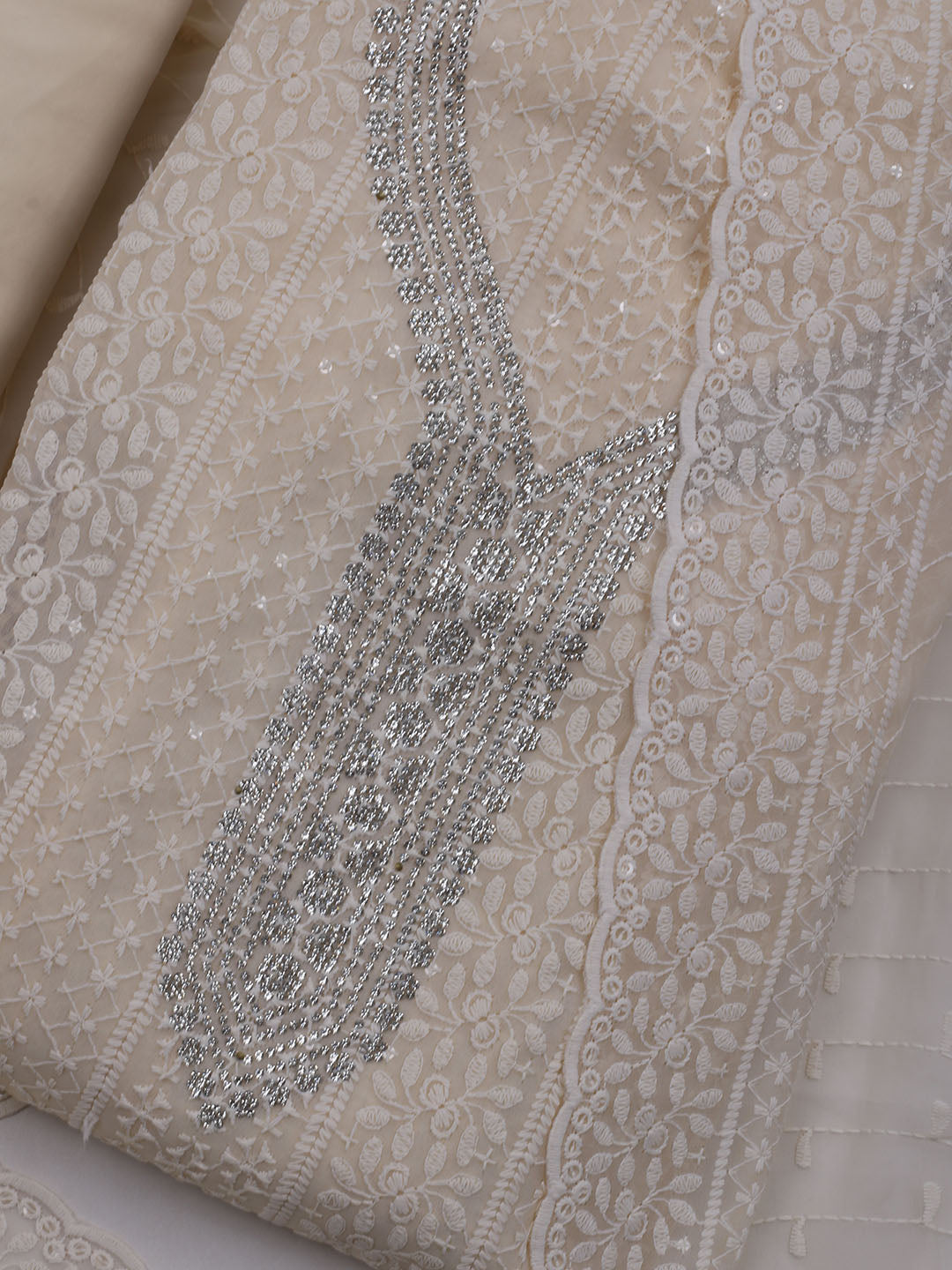 Chikan Work Georgette Unstitched Suit With Dupatta