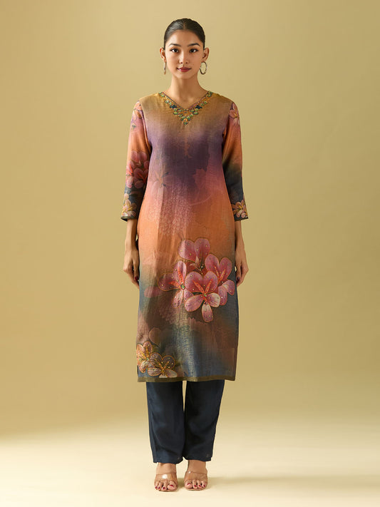 Neck Embroidery Muslin Kurta With Pants & Dupatta