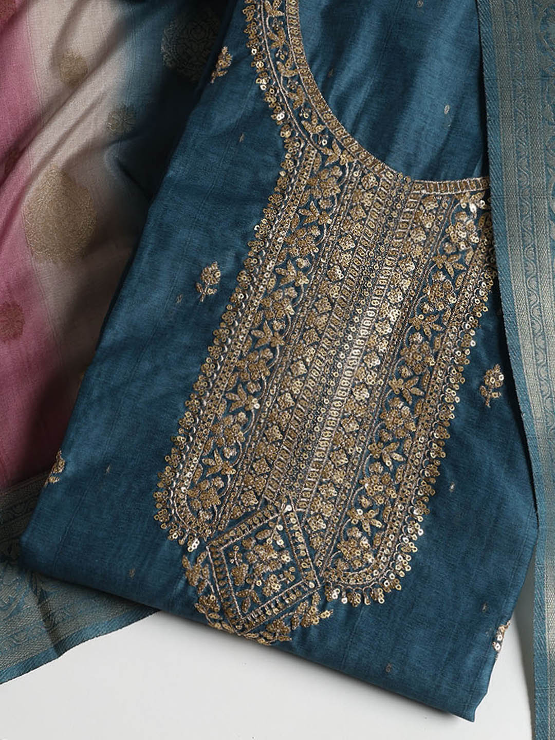 Sequence Work Chanderi Unstitched Suit With Dupatta