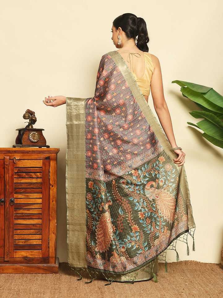 Digital Floral Printed Tussar Saree