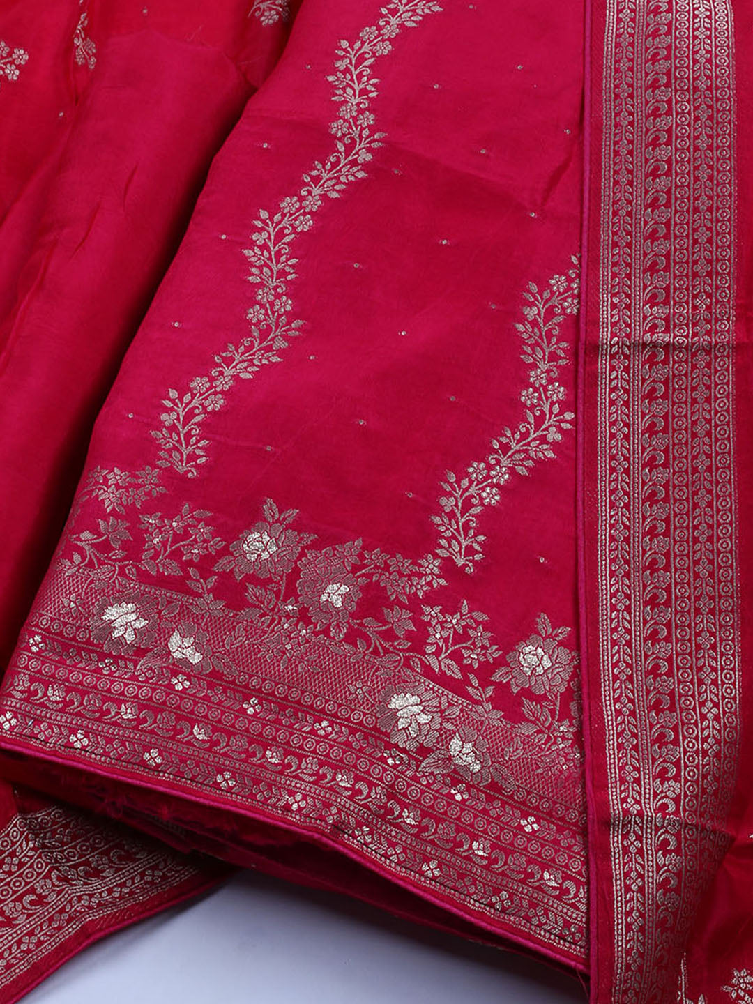 Embroidered Art Silk Unstitched Suit With Dupatta