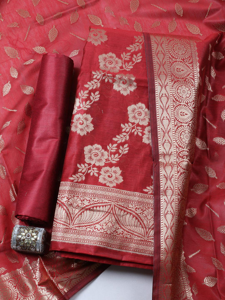 Banarasi Chanderi Unstitched Suit With Pant &amp; Dupatta