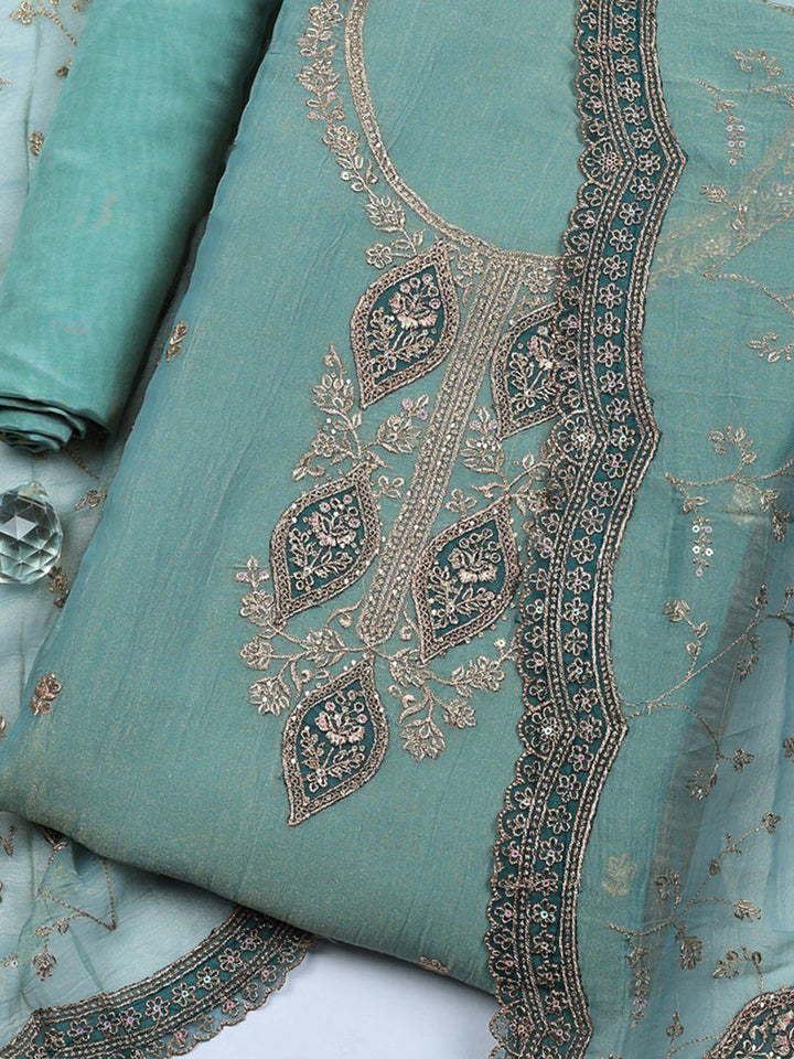 Embroidered Tissue Unstitched Suit With Pant &amp; Dupatta