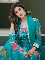 Embroidered Art Silk Gown With Dupatta