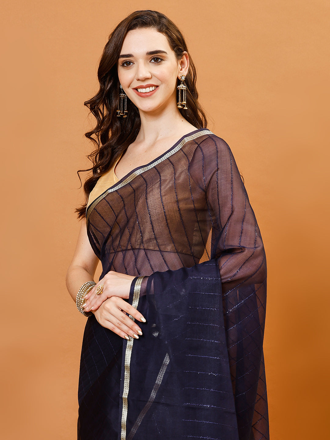 Plain Zari Border Organza Saree