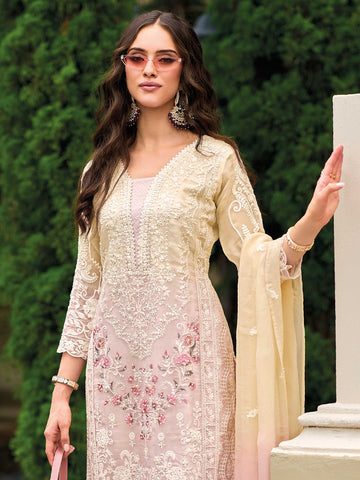 Embroidered & Sequin Straight Round Neck Pant Art Silk Kurta