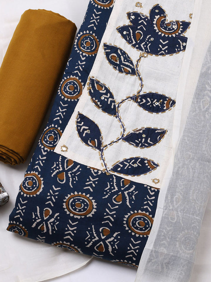 Printed Cotton Blend Unstitched Suit With Pant &amp; Dupatta