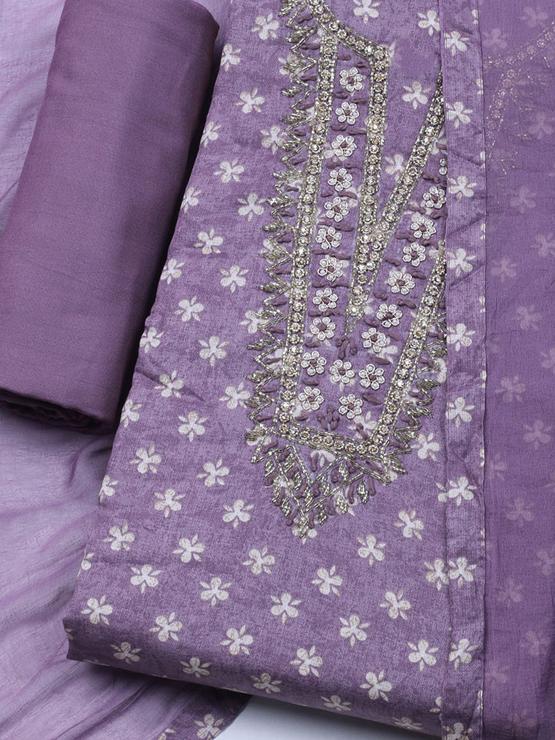 Embroidered Cotton Blend Unstitched Suit With Dupatta