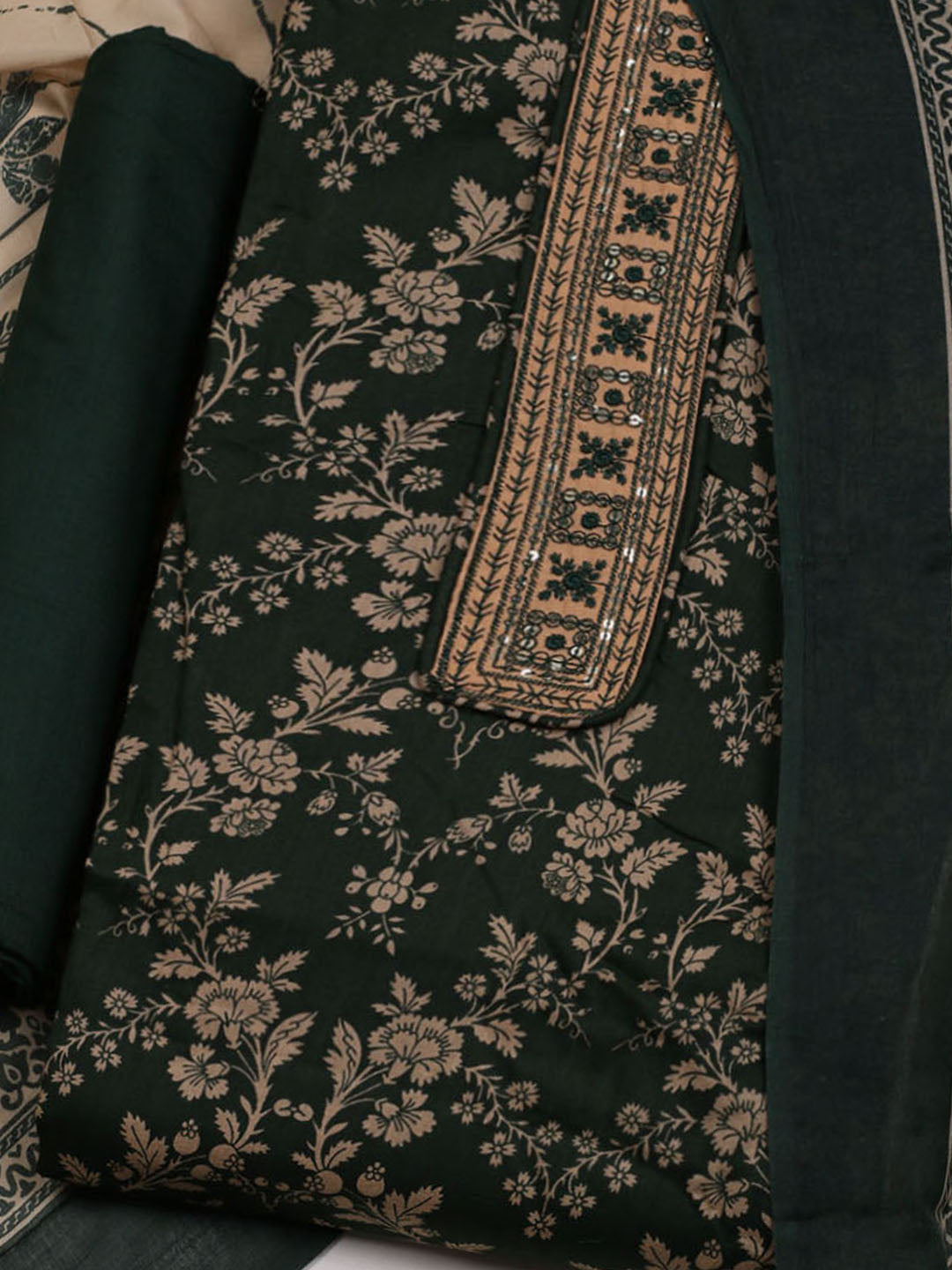 Printed Cotton Blend Unstitched Suit With Dupatta
