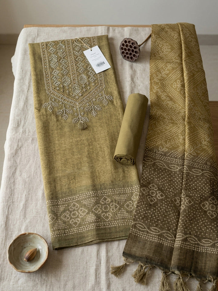 Embroidered Tissue Unstitched Suit With Pant &amp; Dupatta