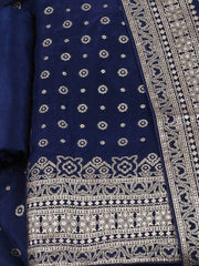 Embroidered Art Silk Blue Unstitched Suit With Pant & Dupatta